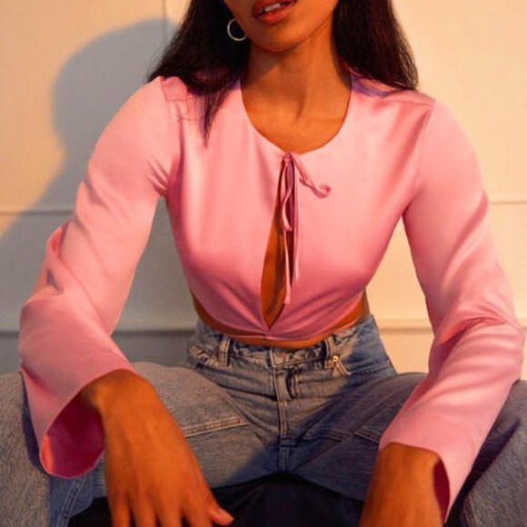 Pink Satin Dynamite Open Front Blouse s:XL - Picture 1 of 5